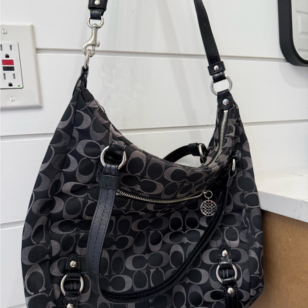 Coach Black and Gray Signature Shoulder or Crossbody Bag